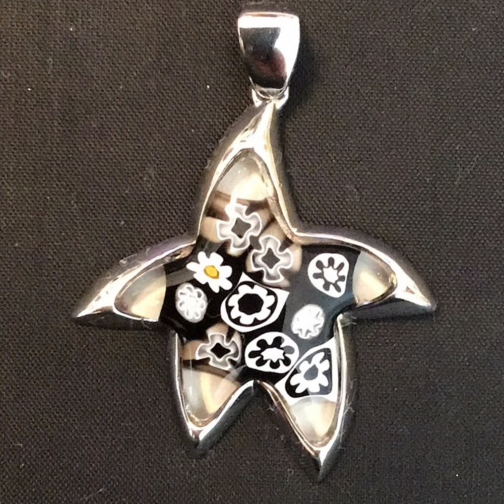 Alan K Black & White Starfish Millefiori Pendant with Yellow Accent